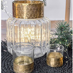 Стъклен свещник със златист метален кант - комплект