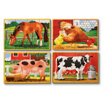 Melissa & Doug - Четири дървени пъзела в кутия - Животните от фермата