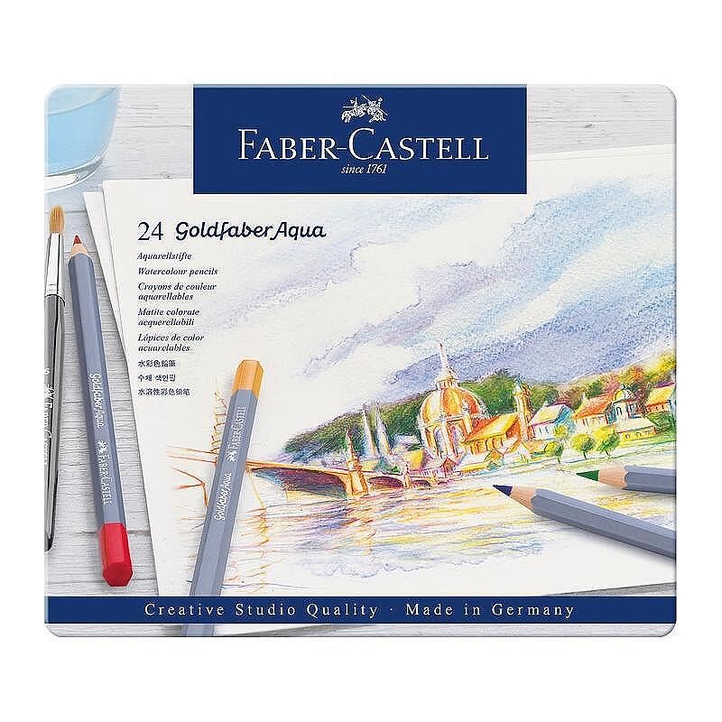 Faber-Castell Акварелни моливи Goldfaber Aqua, 24 цвята, в метална кутия 1015120416