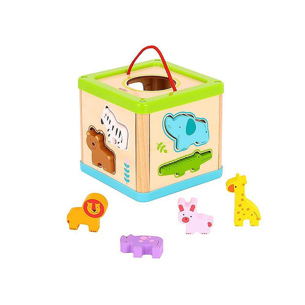 Tooky Toy Дидактически дървен куб, Сортер с животни TL642