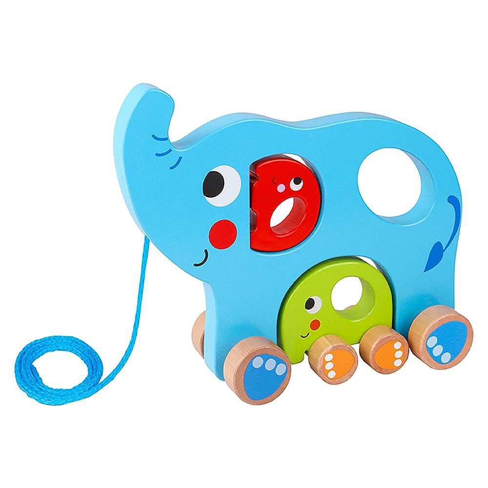 Tooky Toy Дървена играчка за дърпане, Семейство слончета TY321