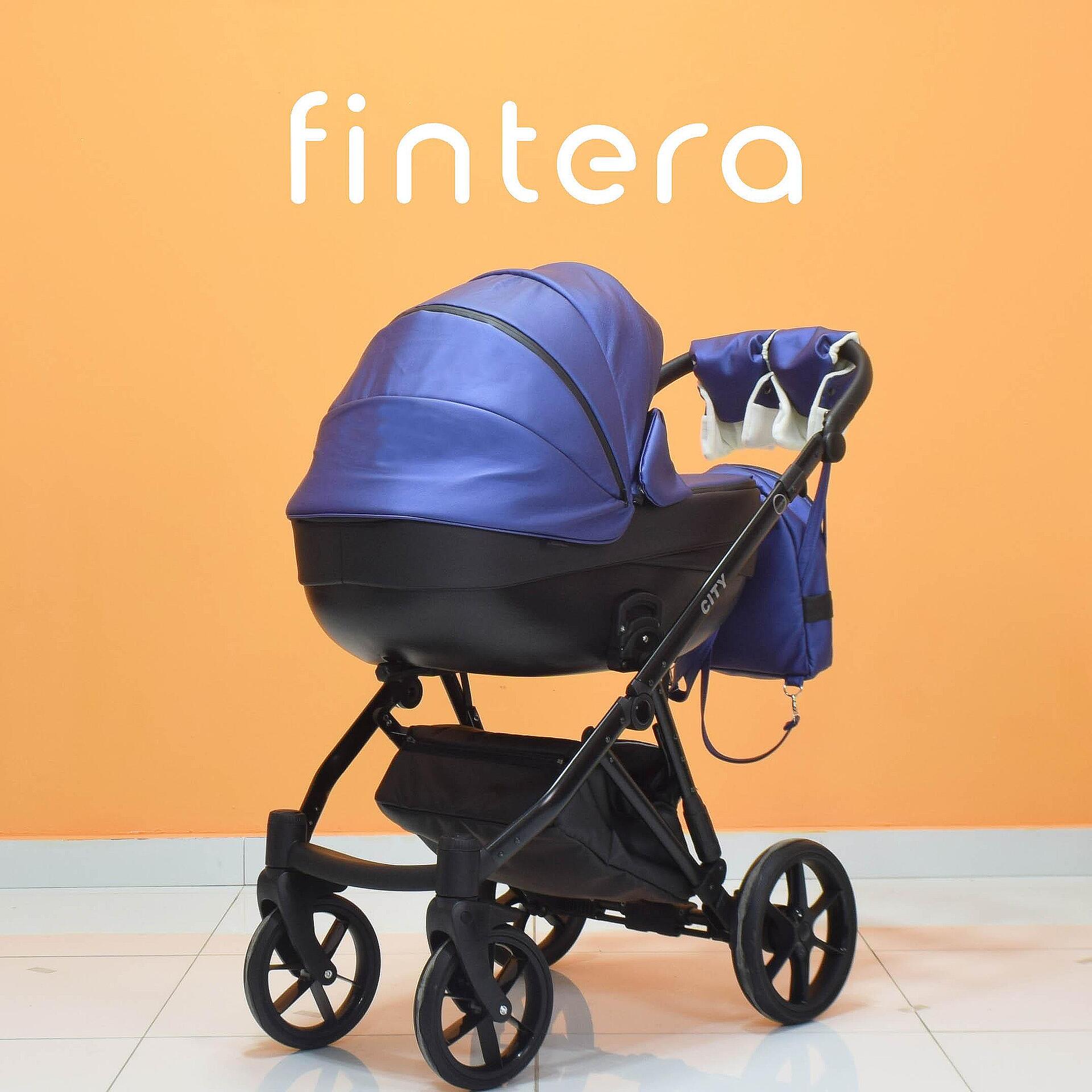Бебешка количка Fintera City, Модел 2 в 1, Еко кожа, Син цвят + Чанта, Дъждобран, Комарник, Поставка за чаша, Зимни ръкавици, Постелка за преповиване