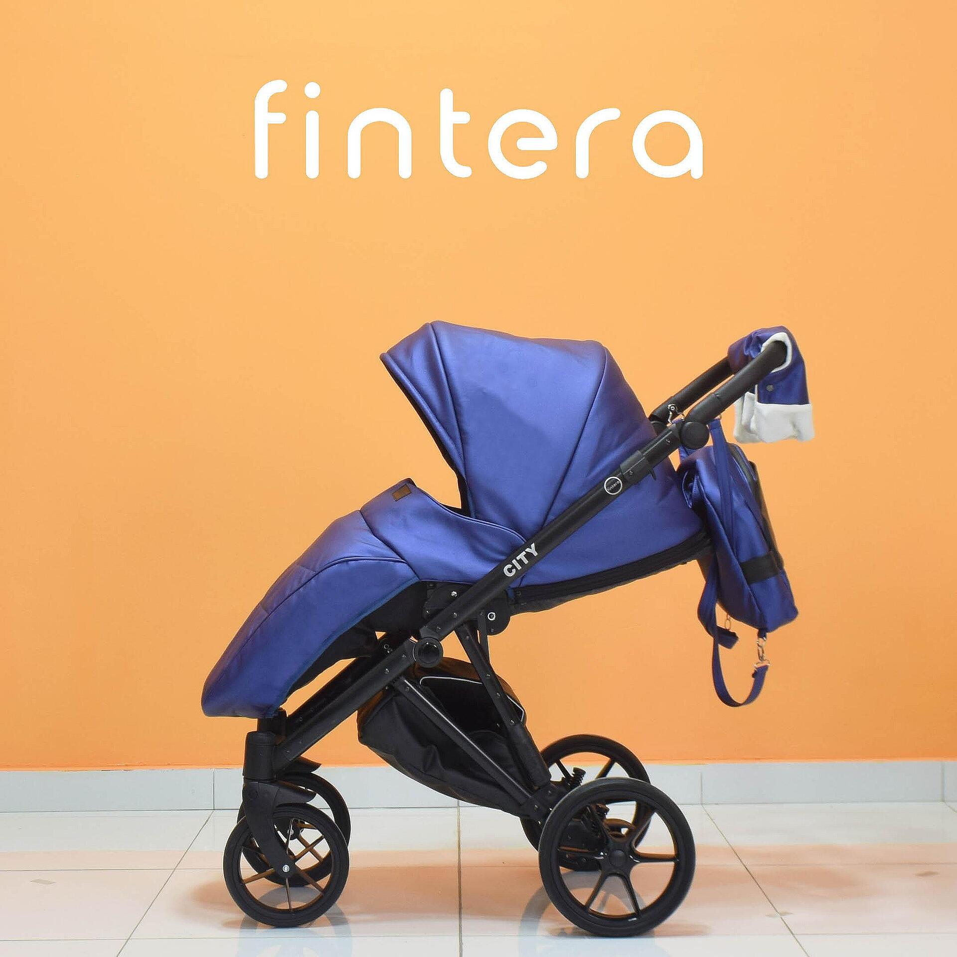 Бебешка количка Fintera City, Модел 2 в 1, Еко кожа, Син цвят + Чанта, Дъждобран, Комарник, Поставка за чаша, Зимни ръкавици, Постелка за преповиване