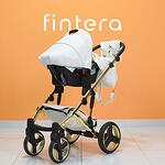 Количка Fintera Comfort Gold, Модел 3 в 1, Еко кожа, Бял цвят + Чанта, Дъждобран, Комарник, Поставка за чаша, Зимни ръкавици, Постелка за преповиване