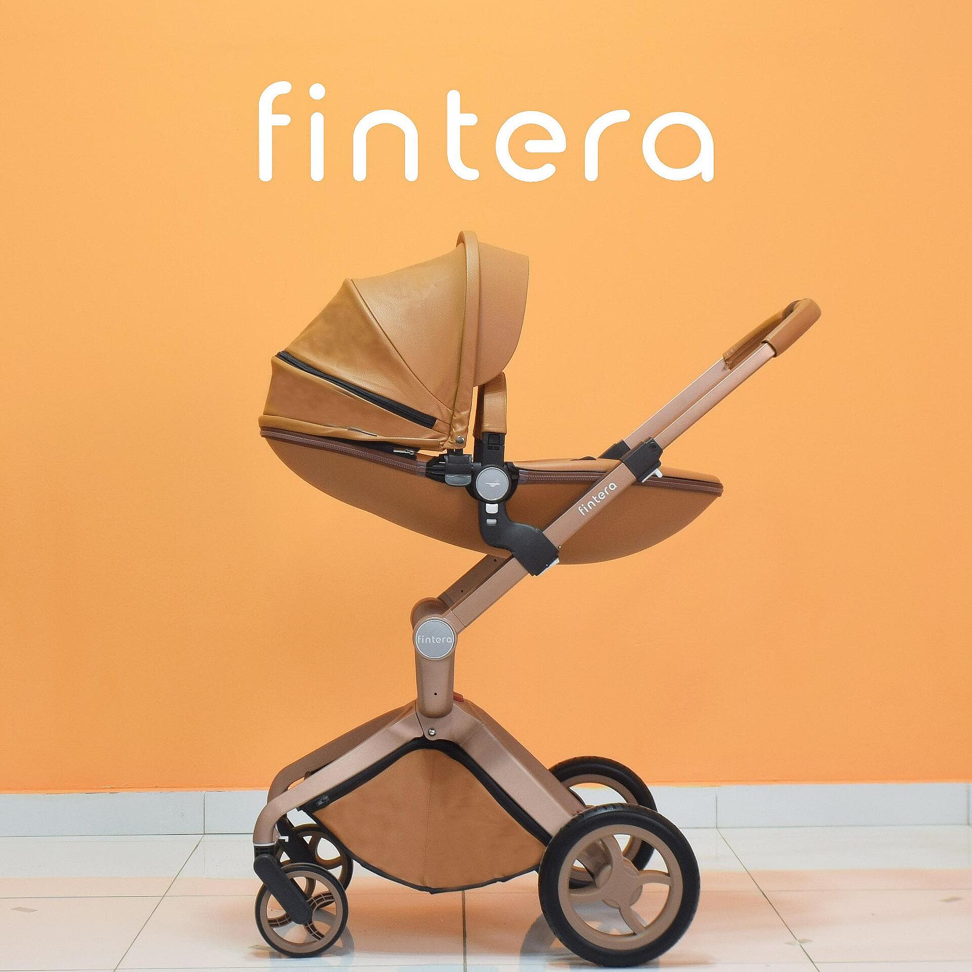 Бебешка количка Fintera Deluxe, модел 3 в 1, Еко кожа в кафяв цвят + Подарък чанта, дъждобран и комарник