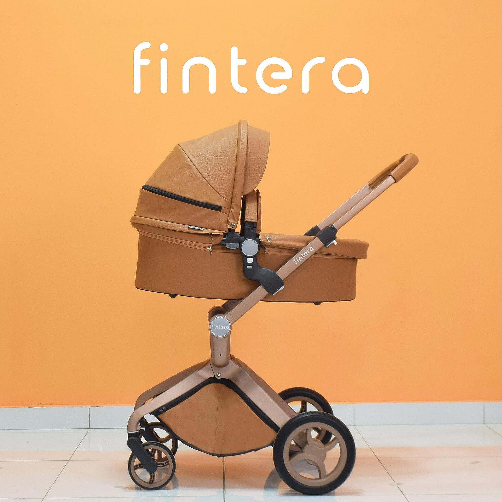Бебешка количка Fintera Deluxe, модел 3 в 1, Еко кожа в кафяв цвят + Подарък чанта, дъждобран и комарник
