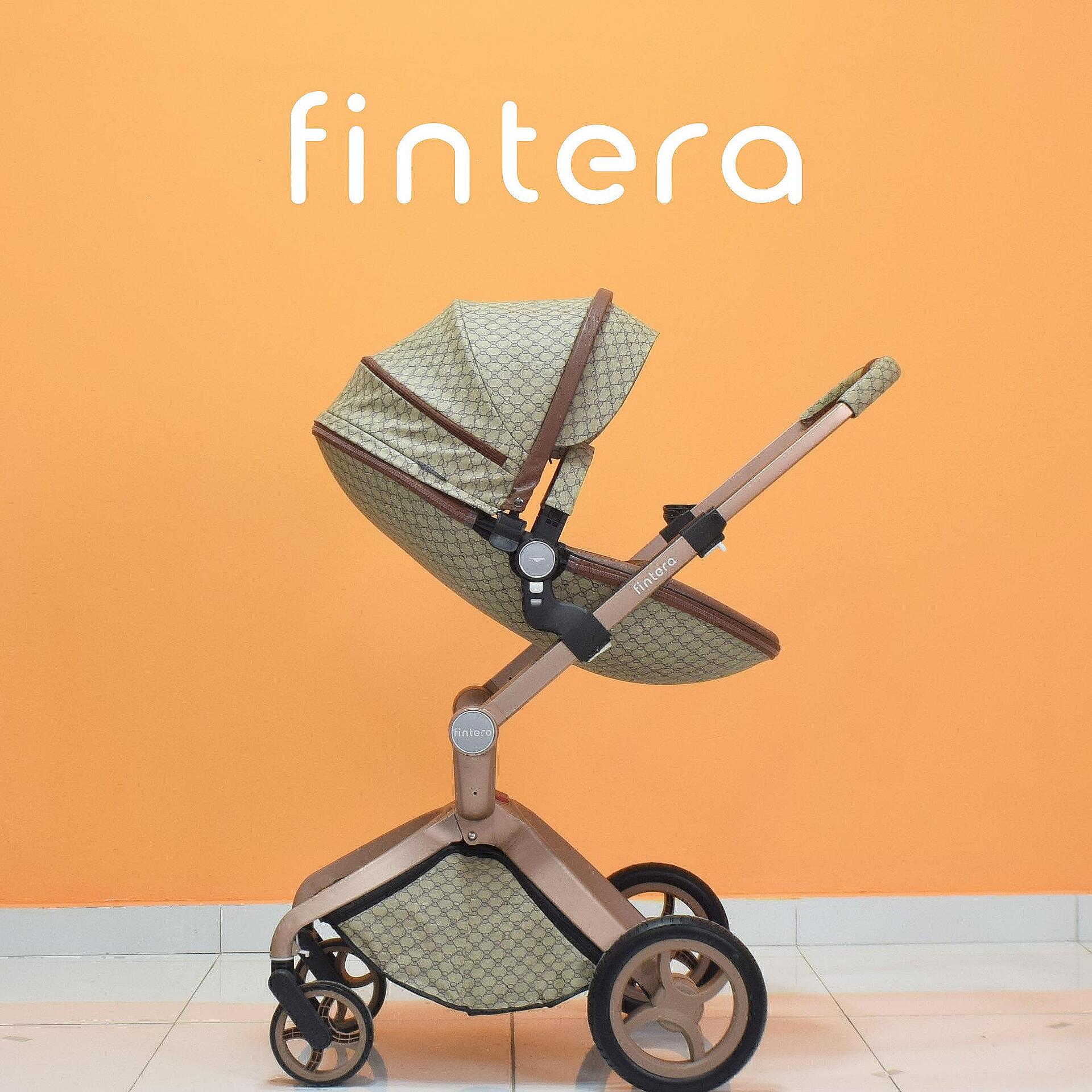 Бебешка количка Fintera Deluxe, Модел 4 в 1, Еко кожа в цвят шампанско + Подарък чанта, дъждобран, комарник, поставка за чаша