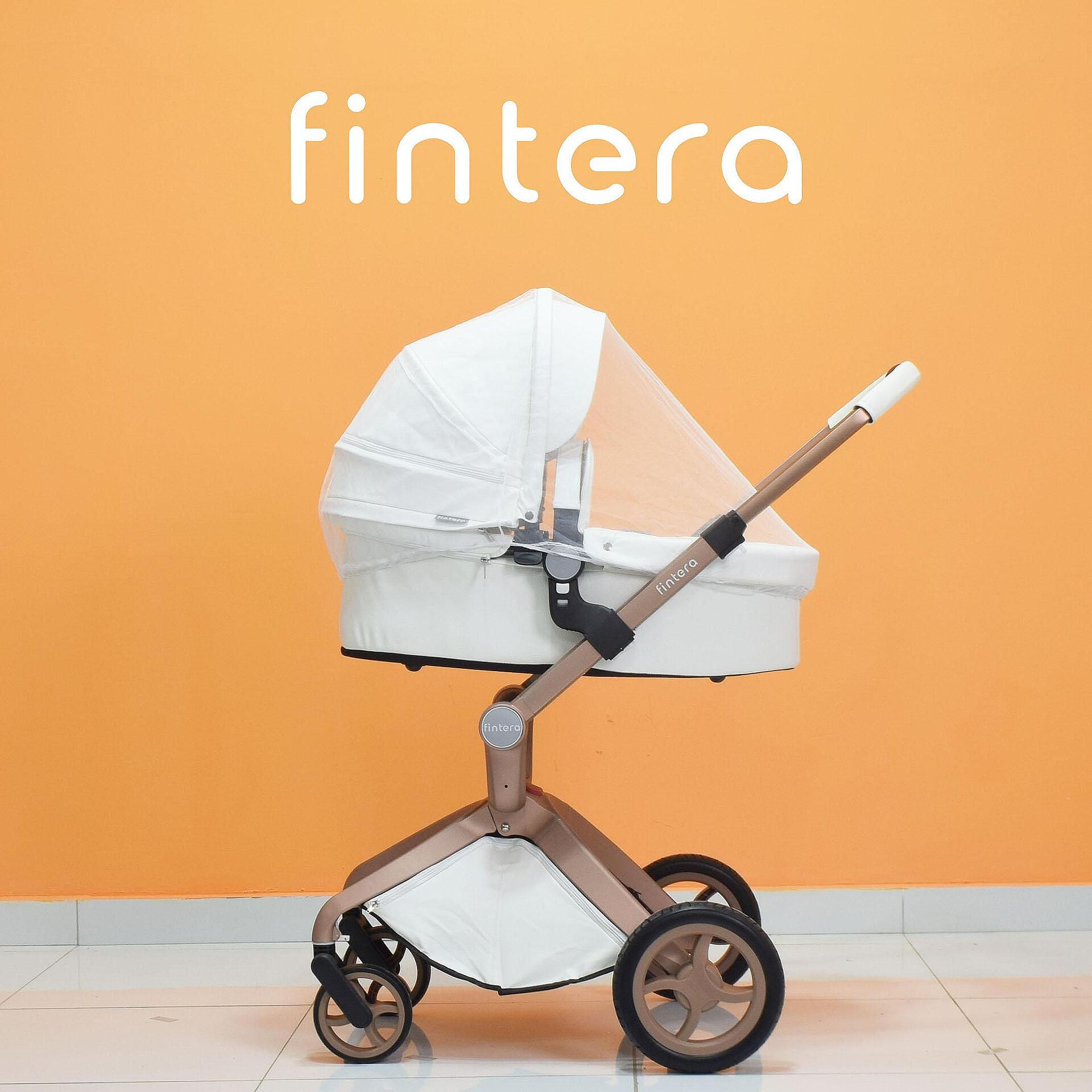 Бебешка количка Fintera Deluxe, Модел 4 в 1, Еко кожа в бял цвят + Подарък чанта, дъждобран, комарник, поставка за чаша