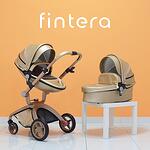 Бебешка количка Fintera Deluxe, Модел 2 в 1, Еко кожа, Златен цвят + Подарък чанта, дъждобран и комарник