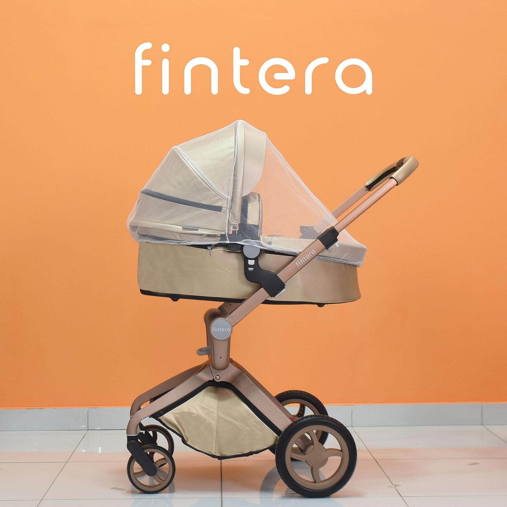 Бебешка количка Fintera Deluxe, Модел 2 в 1, Еко кожа, Златен цвят + Подарък чанта, дъждобран и комарник