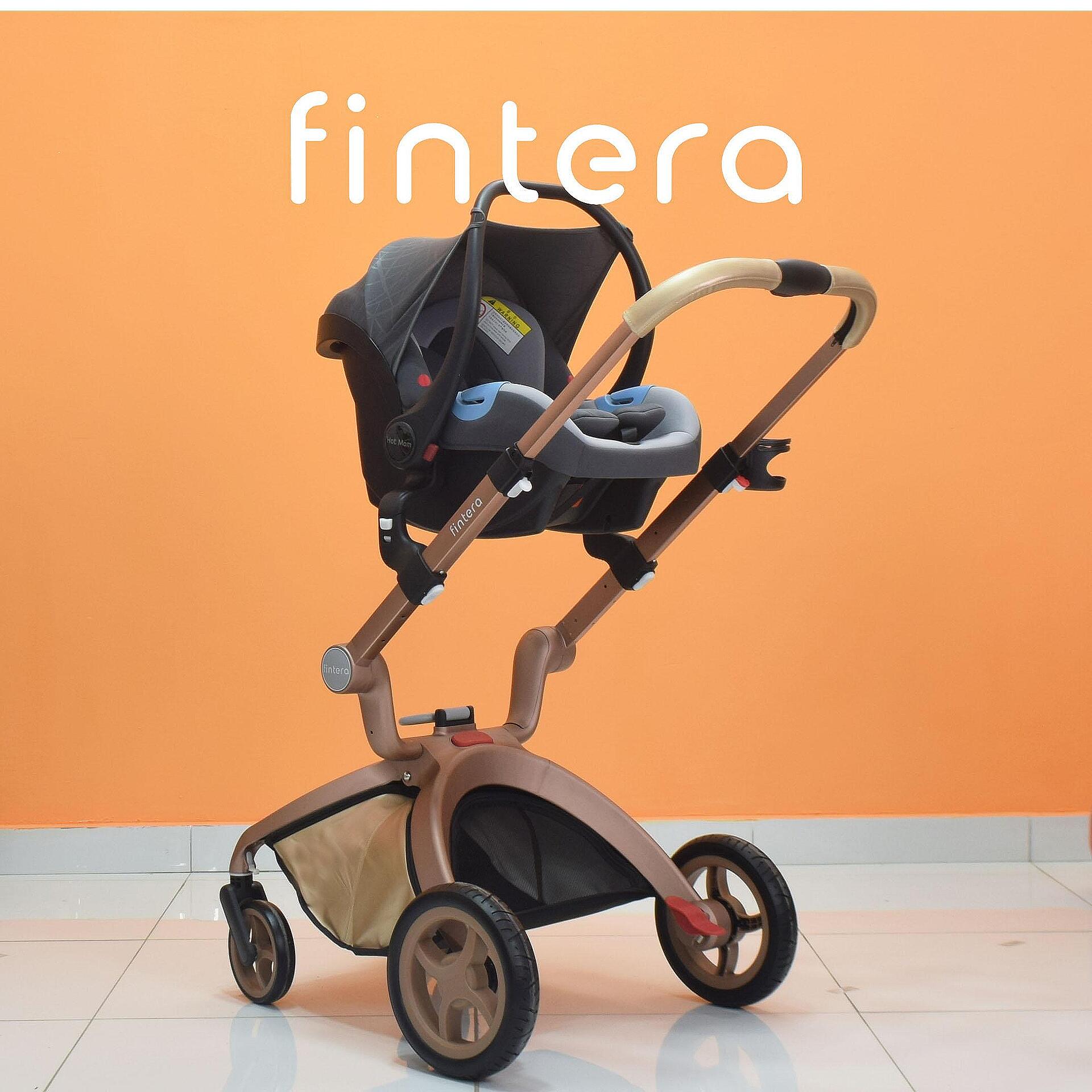 Бебешка количка Fintera Deluxe, Модел 4 в 1, Еко кожа, Златен цвят + Подарък чанта, дъждобран, комарник, поставка за чаша
