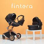 Бебешка количка Fintera Deluxe, Модел 2 в 1, Еко кожа, Черен цвят + Подарък чанта, дъждобран и комарник