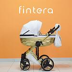 Бебешка количка Fintera Grand, модел 2 в 1, бяло със златно + Чанта, Дъждобран, Комарник, Зимни ръкавици, Поставка за чаша, Постелка за преповиване