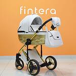 Бебешка количка Fintera Grand, модел 2 в 1, бяло със златно + Чанта, Дъждобран, Комарник, Зимни ръкавици, Поставка за чаша, Постелка за преповиване