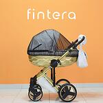 Бебешка количка Fintera Grand, модел 3 в 1, бяло със златно + Чанта, Дъждобран, Комарник, Зимни ръкавици, Поставка за чаша, Постелка за преповиване