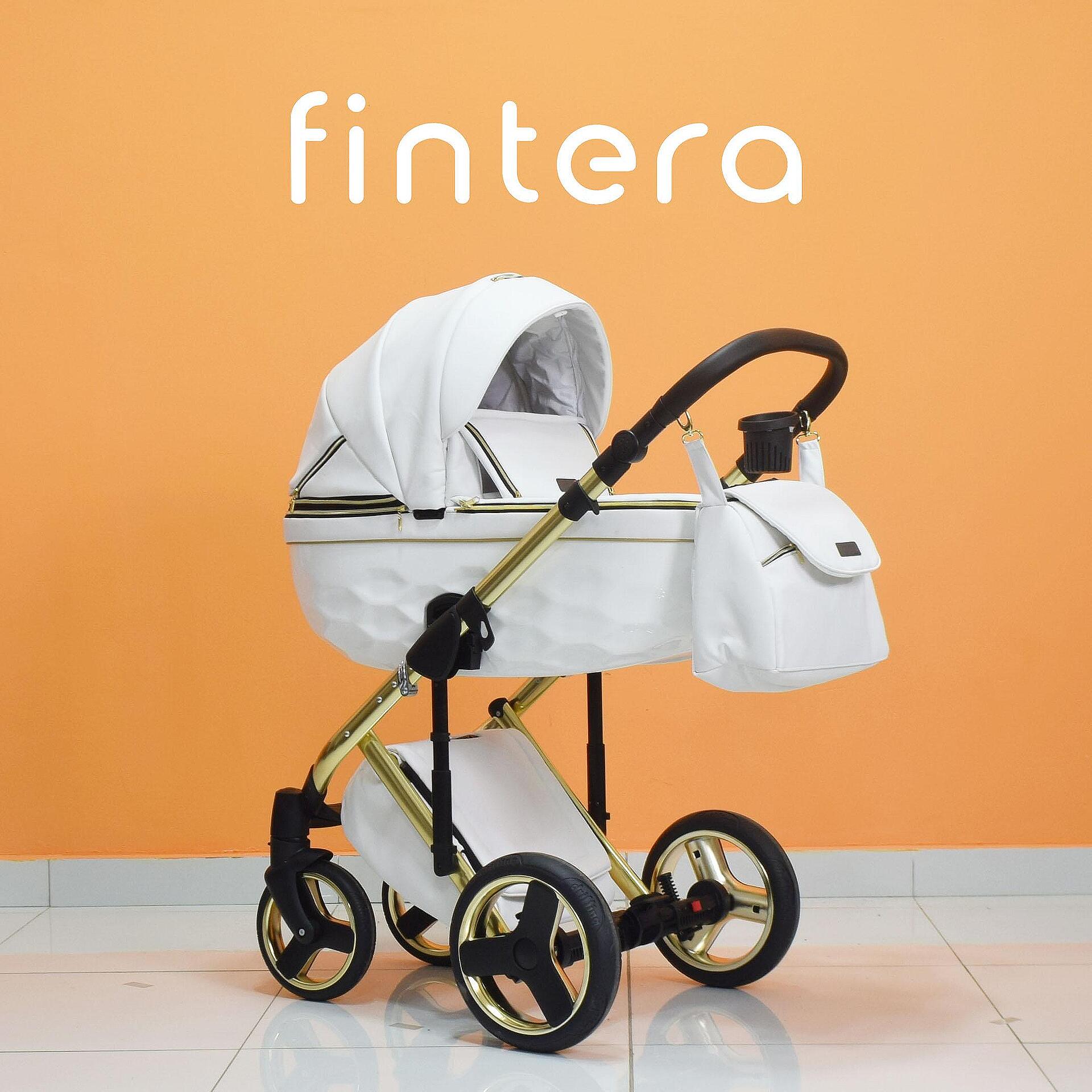 Бебешка количка Fintera Grand, Модел 3 в 1, Еко кожа, Бял цвят + Чанта, Дъждобран, Комарник, Зимни ръкавици, Поставка за чаша, Постелка за преповиване