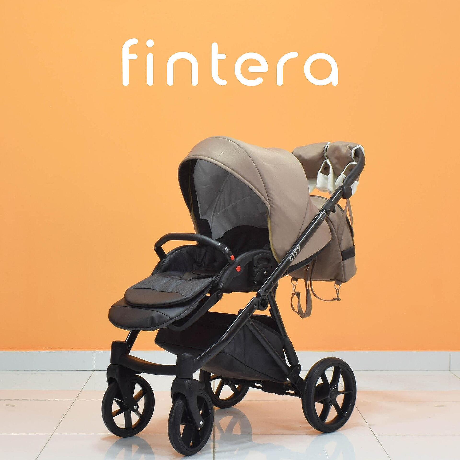 Бебешка количка Fintera City, Модел 2 в 1, Плат, Бежов цвят + Чанта, Дъждобран, Комарник, Поставка за чаша, Зимни ръкавици, Постелка за преповиване