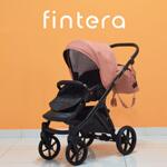 Бебешка количка Fintera Next, Модел 2 в 1, Цвят корал от плат + Чанта, Дъждобран, Комарник, Поставка за чаша, Зимни ръкавици, Постелка за преповиване