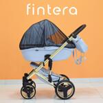 Количка Fintera Comfort Gold, Модел 2 в 1, Еко кожа, Син цвят + Чанта, Дъждобран, Комарник, Поставка за чаша, Зимни ръкавици, Постелка за преповиване