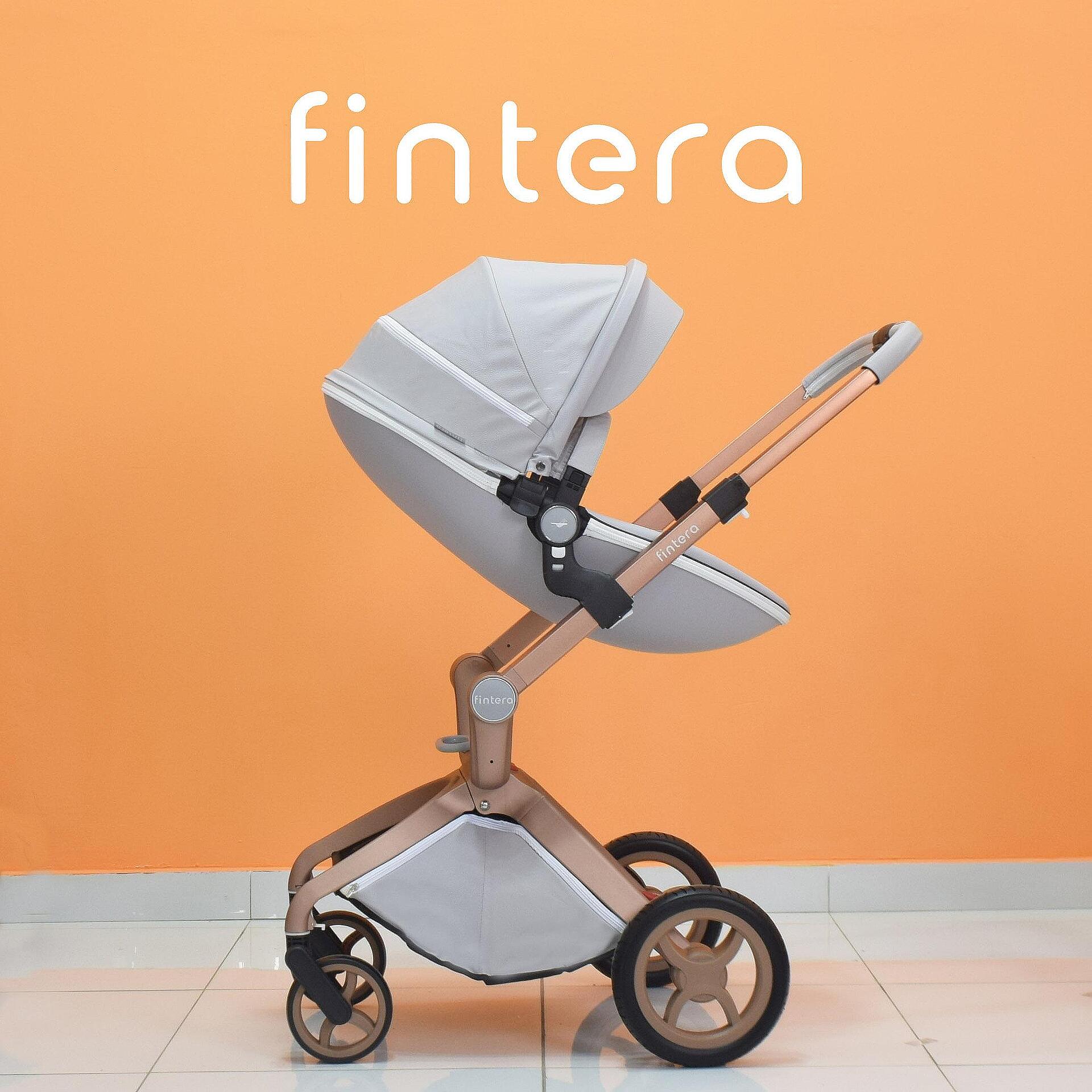 Бебешка количка Fintera Deluxe, Модел 2 в 1, Еко кожа, Сив цвят + Подарък чанта, дъждобран и комарник