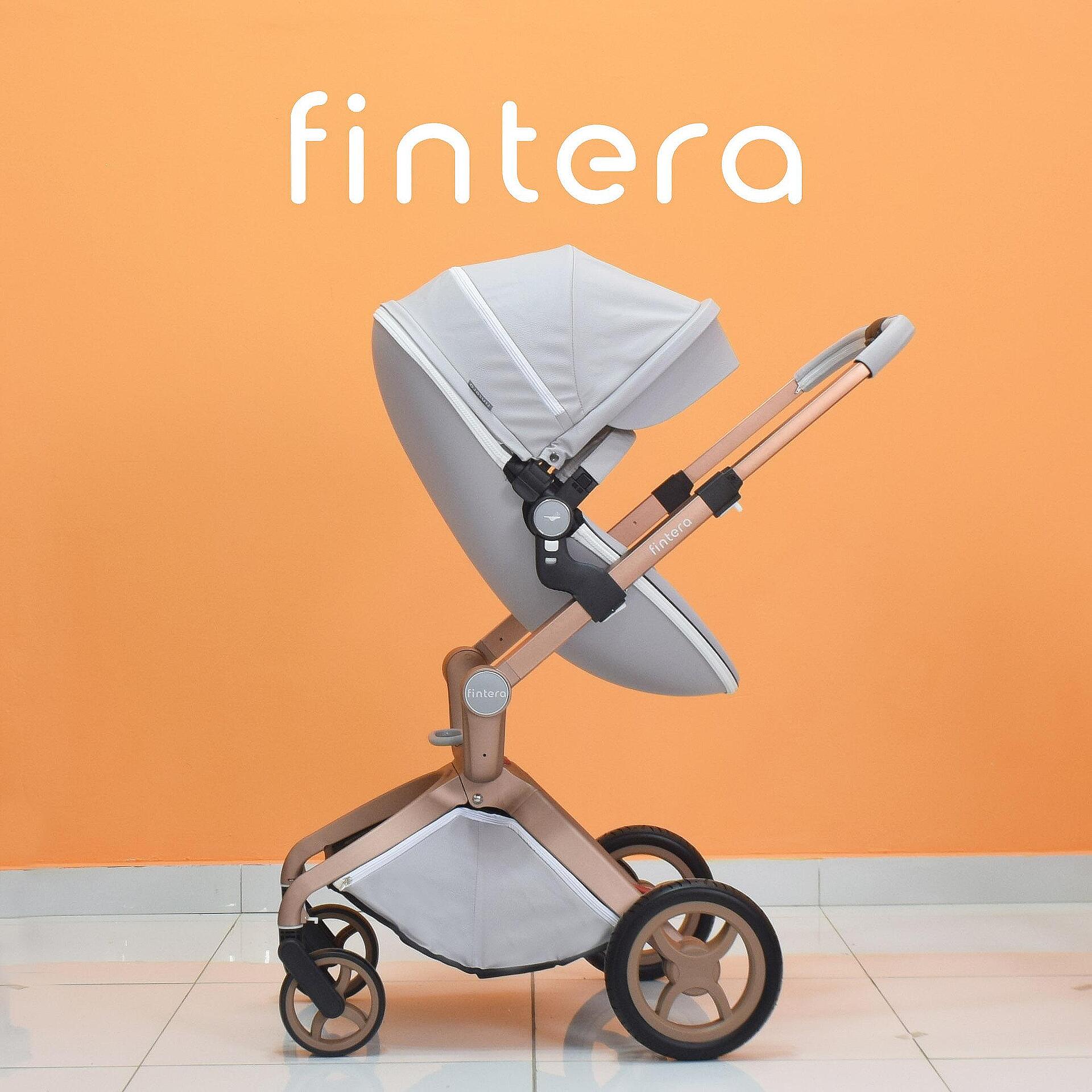 Бебешка количка Fintera Deluxe, Модел 2 в 1, Еко кожа, Сив цвят + Подарък чанта, дъждобран и комарник