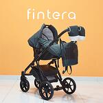 Бебешка количка Fintera City, Модел 3 в 1, Плат, Зелен цвят + Чанта, Дъждобран, Комарник, Поставка за чаша, Зимни ръкавици, Постелка за преповиване