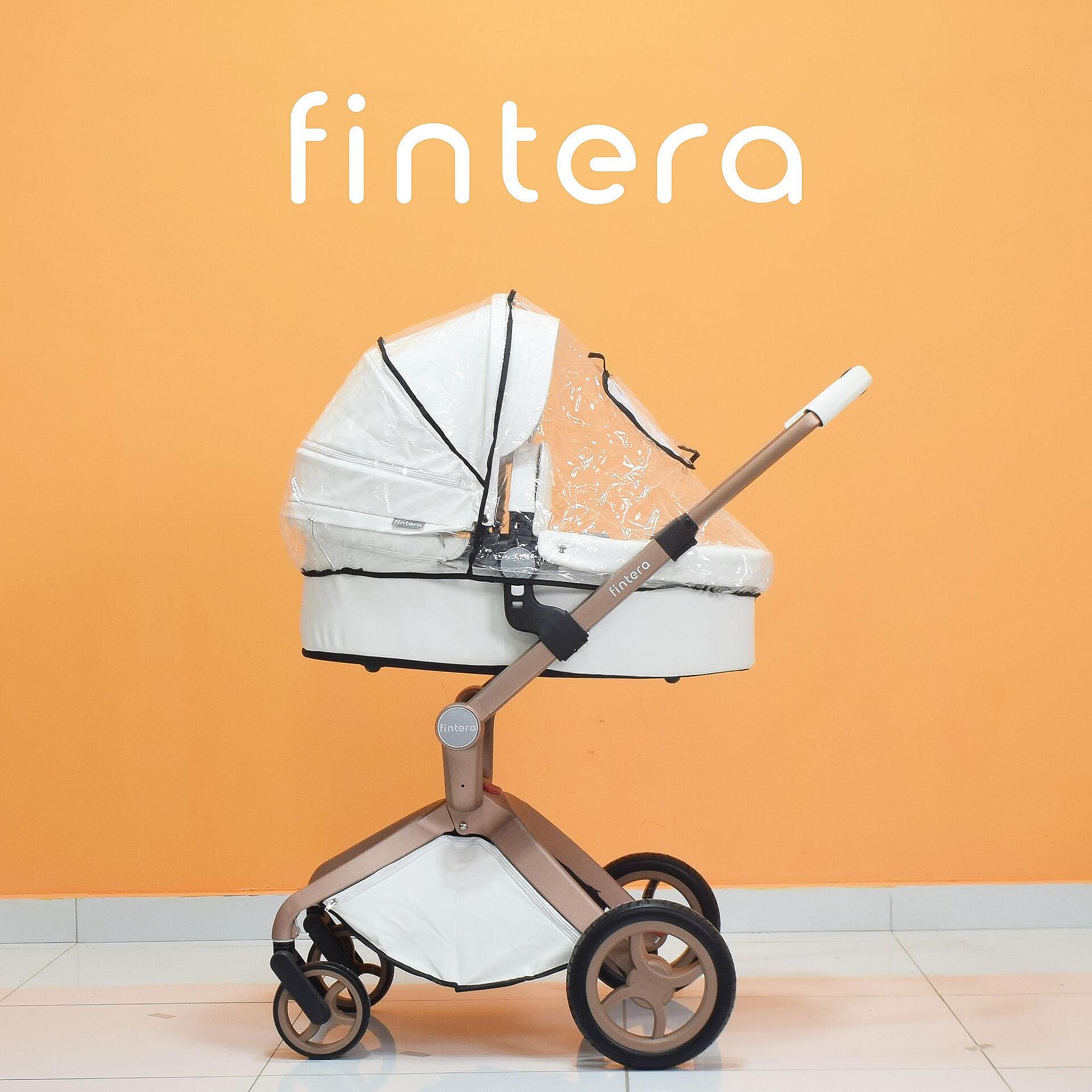 Бебешка количка Fintera Deluxe, Модел 2 в 1, Еко кожа в бял цвят + Подарък чанта, дъждобран и комарник