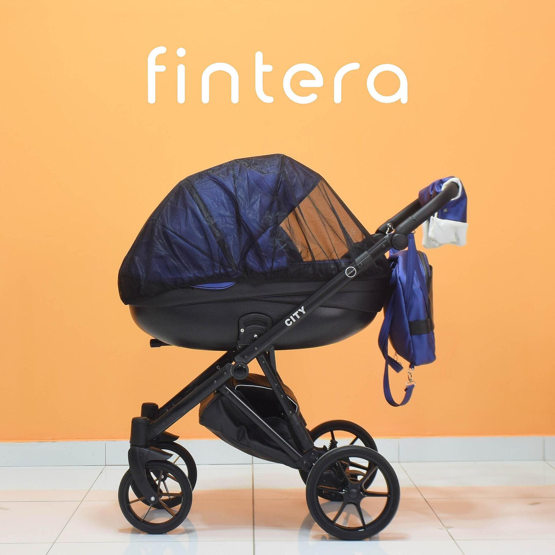 Бебешка количка Fintera City, Модел 3 в 1, Еко кожа, Тъмно син цвят + Чанта, Дъждобран, Комарник, Поставка за чаша, Зимни ръкавици, Постелка за преповиване