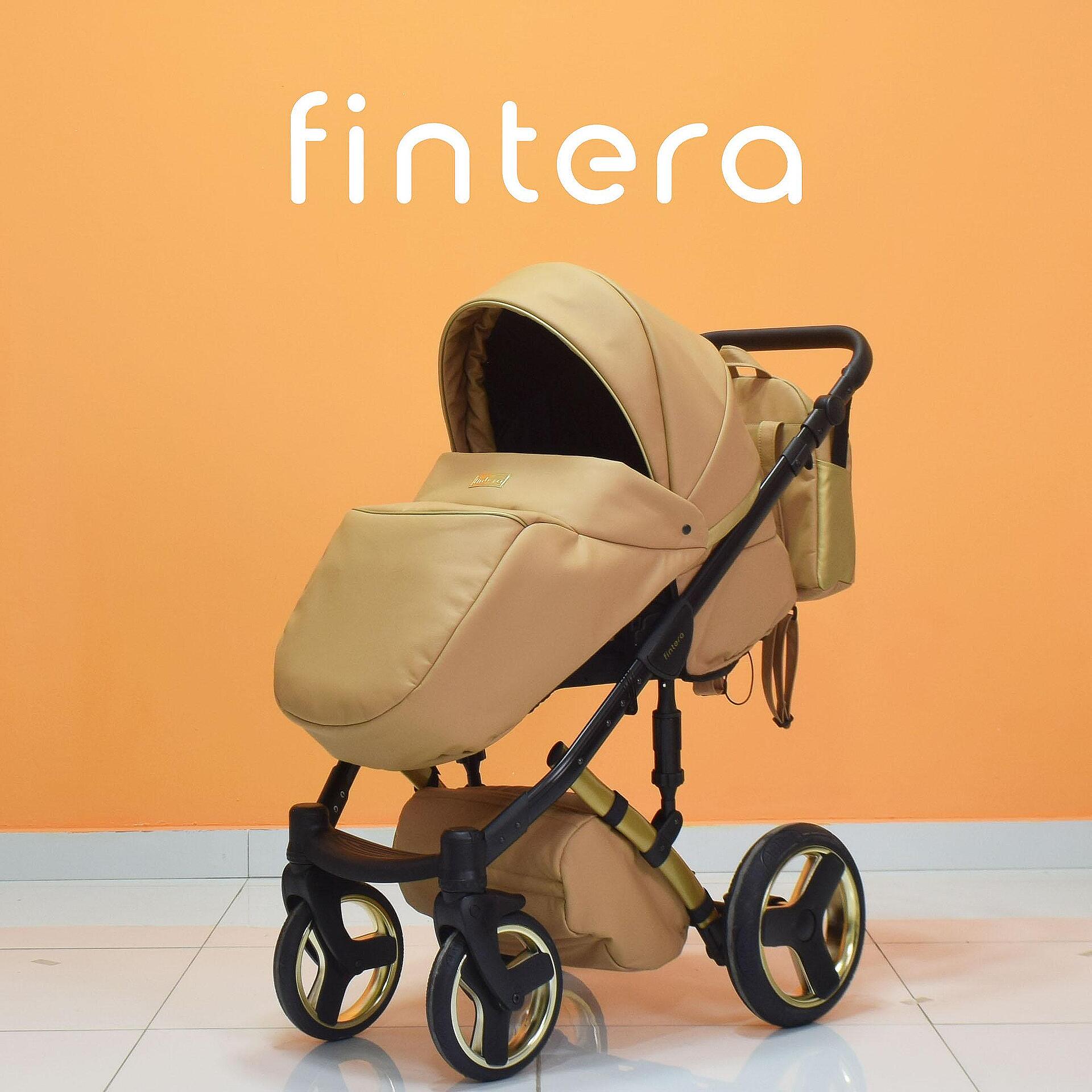 Бебешка количка Fintera Royal, Модел 3 в 1, Еко кожа, Цвят Карамел + Чанта, Дъждобран, Комарник, Поставка за чаша