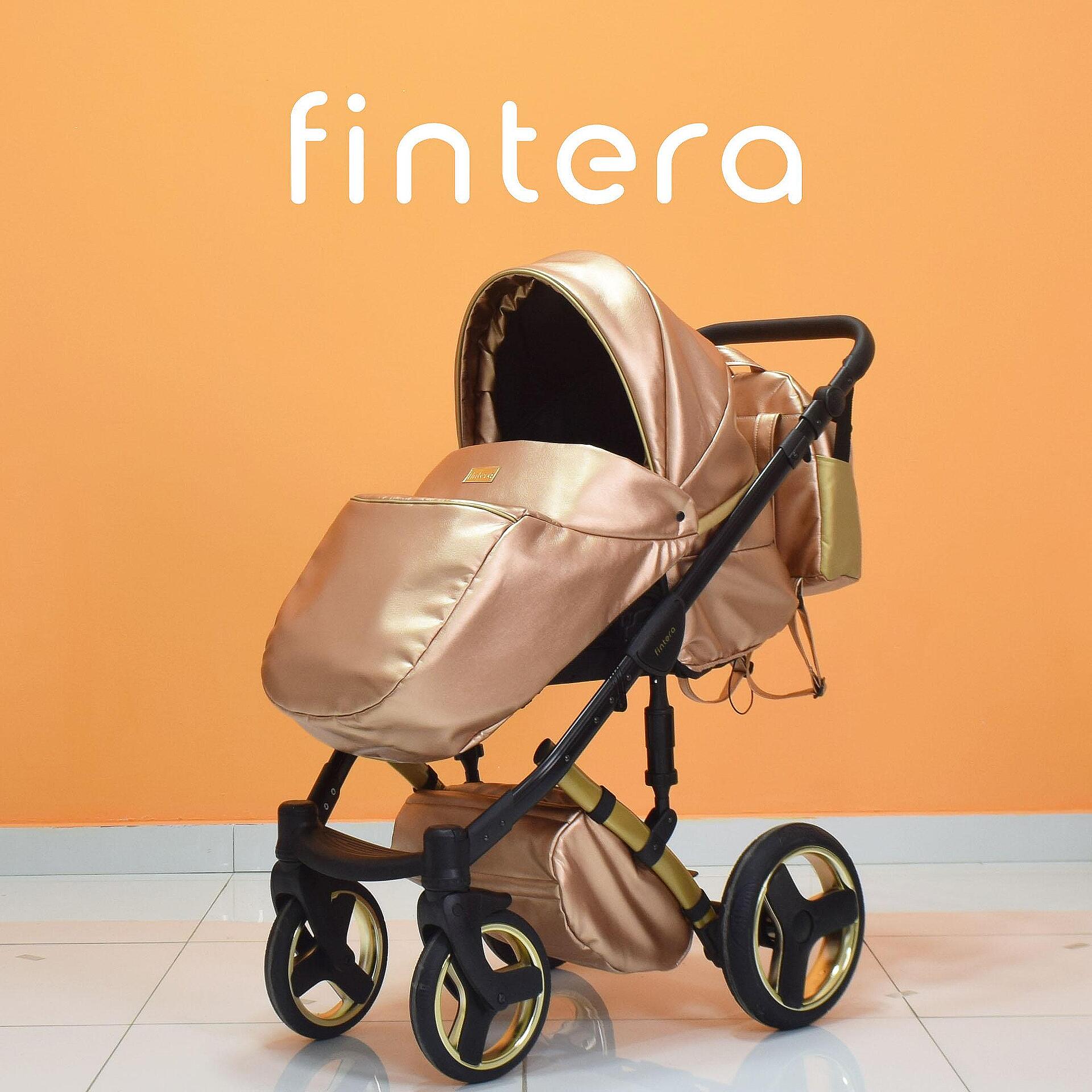 Бебешка количка Fintera Royal, Модел 3 в 1, Еко кожа, Цвят Розово злато + Чанта, Дъждобран, Комарник, Поставка за чаша
