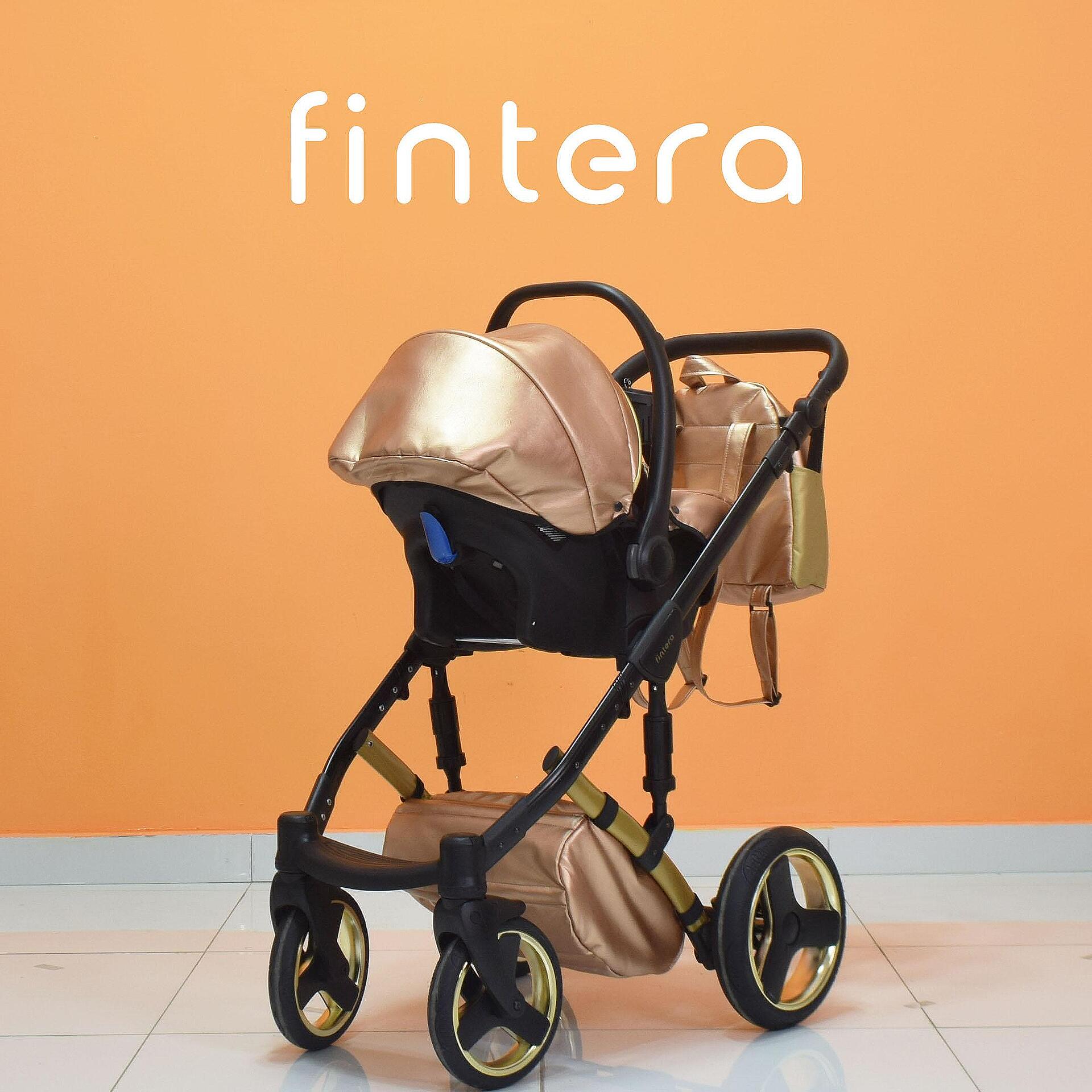 Бебешка количка Fintera Royal, Модел 3 в 1, Еко кожа, Цвят Розово злато + Чанта, Дъждобран, Комарник, Поставка за чаша