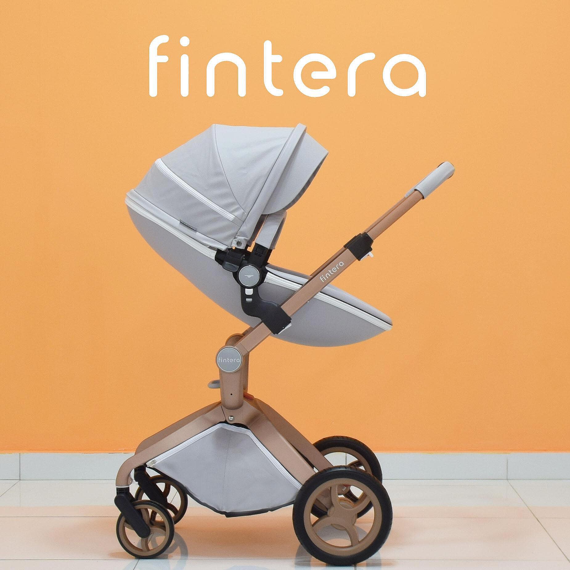 Бебешка количка Fintera Deluxe, Модел 2 в 1, Еко кожа, Сив цвят + Подарък чанта, дъждобран и комарник-Copy