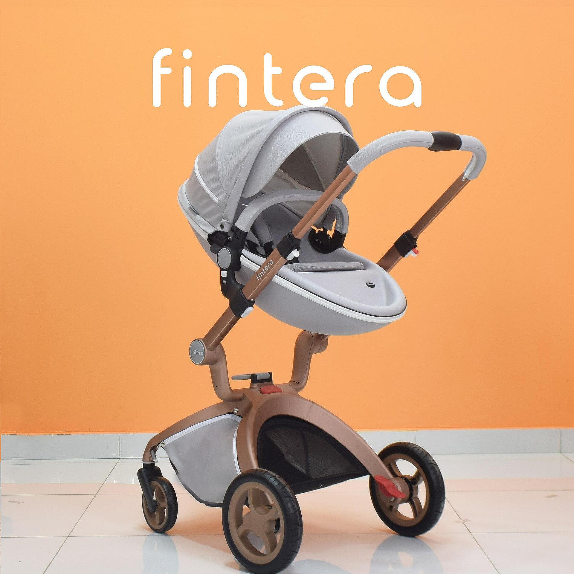 Бебешка количка Fintera Deluxe, Модел 2 в 1, Еко кожа, Сив цвят + Подарък чанта, дъждобран и комарник-Copy