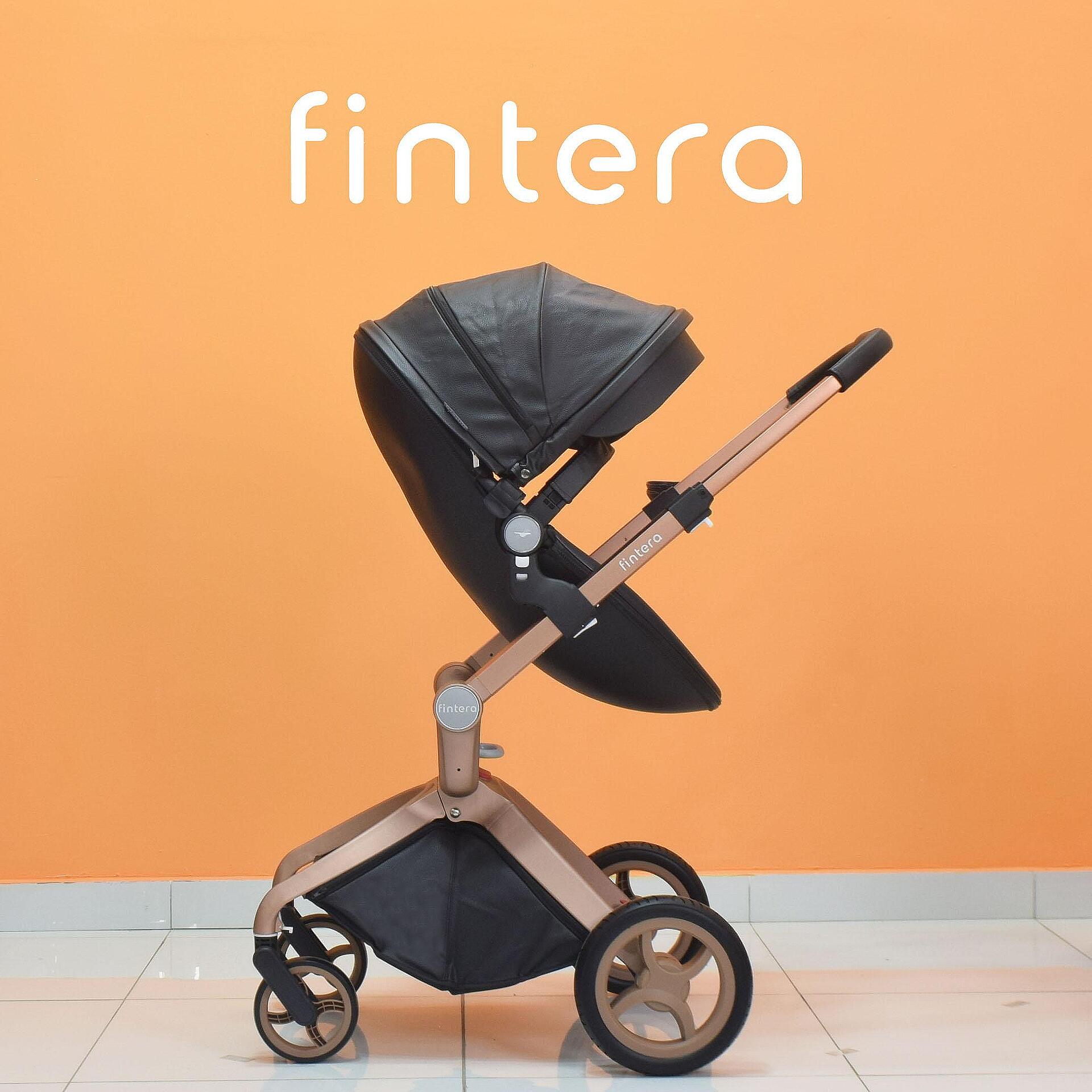 Бебешка количка Fintera Deluxe, Модел 3 в 1, Еко кожа черен цвят + Подарък чанта, дъждобран и комарник