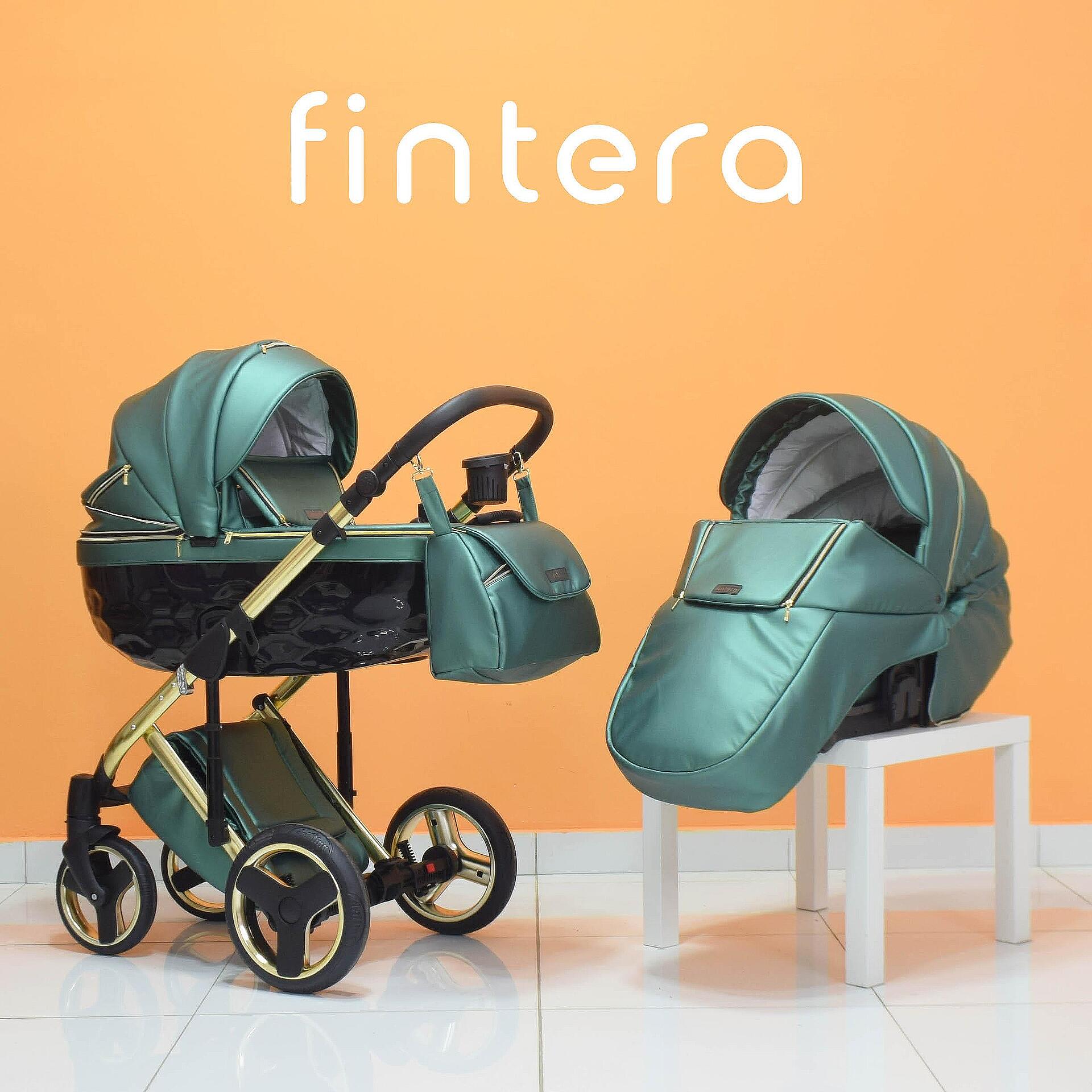 Бебешка количка Fintera Grand, Модел 2 в 1, Еко кожа, Зелен цвят + Чанта, Дъждобран, Комарник, Зимни ръкавици, Поставка за чаша, Постелка за преповиване