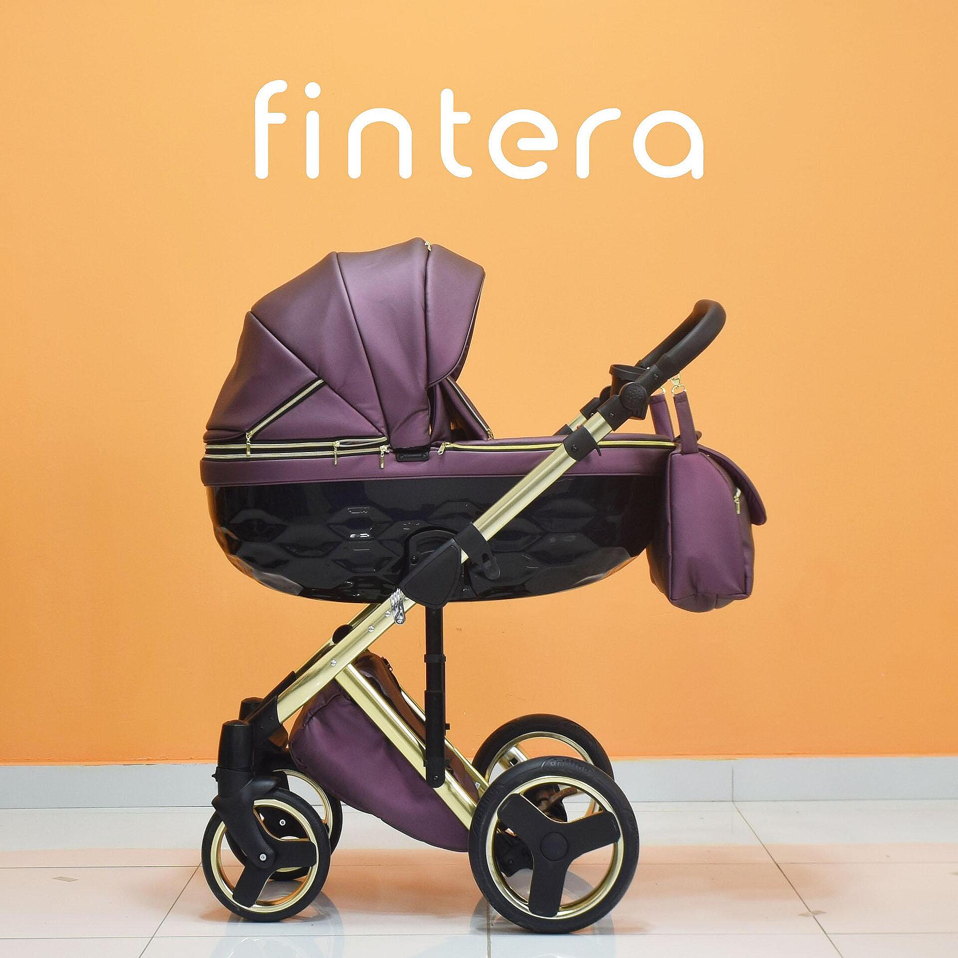 Бебешка количка Fintera Grand, Модел 2 в 1, Еко кожа, Лилав цвят + Чанта, Дъждобран, Комарник, Зимни ръкавици, Поставка за чаша, Постелка за преповиване