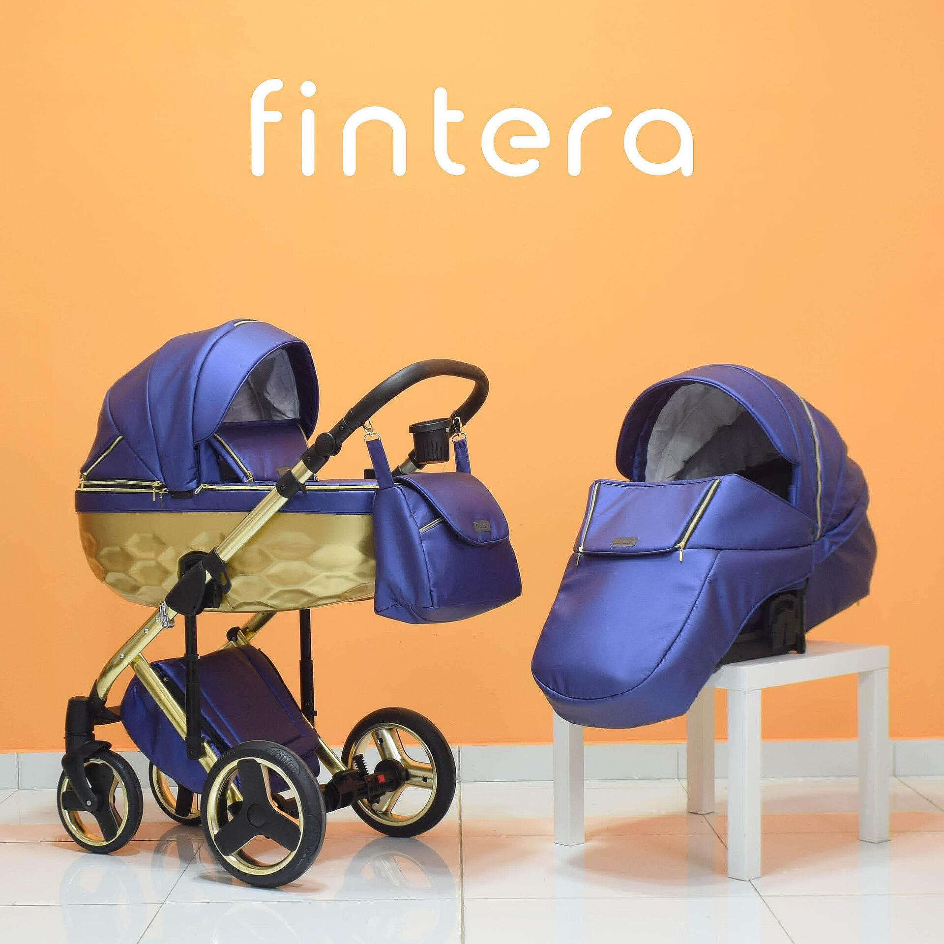 Бебешка количка Fintera Grand, Модел 2 в 1, Еко кожа, Цвят Тъмно син със златно + Чанта, Дъждобран, Комарник, Зимни ръкавици, Поставка за чаша, Постелка за преповиване