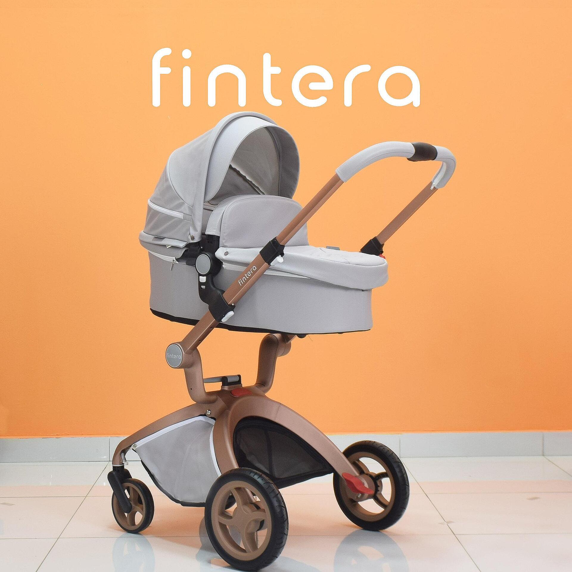 Бебешка количка Fintera Deluxe, Модел 4 в 1, Еко кожа, Черен цвят + Подарък чанта, дъждобран, комарник, поставка за чаша-Copy