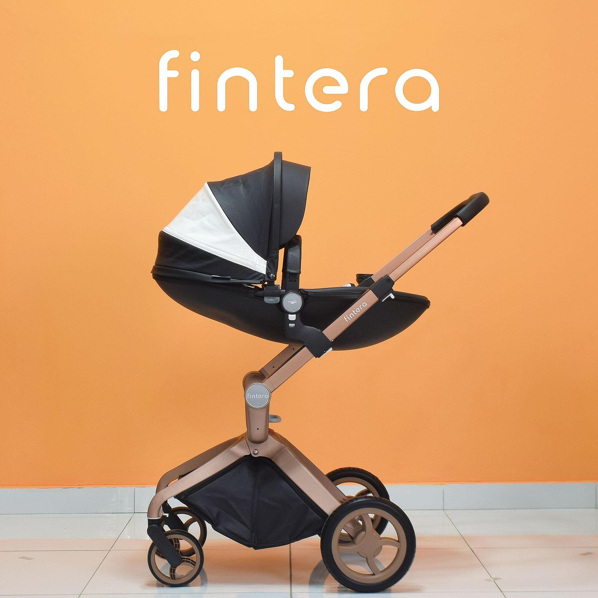 Бебешка количка Fintera Deluxe, Модел 2 в 1, Еко кожа, Черен цвят + Подарък чанта, дъждобран и комарник-Copy