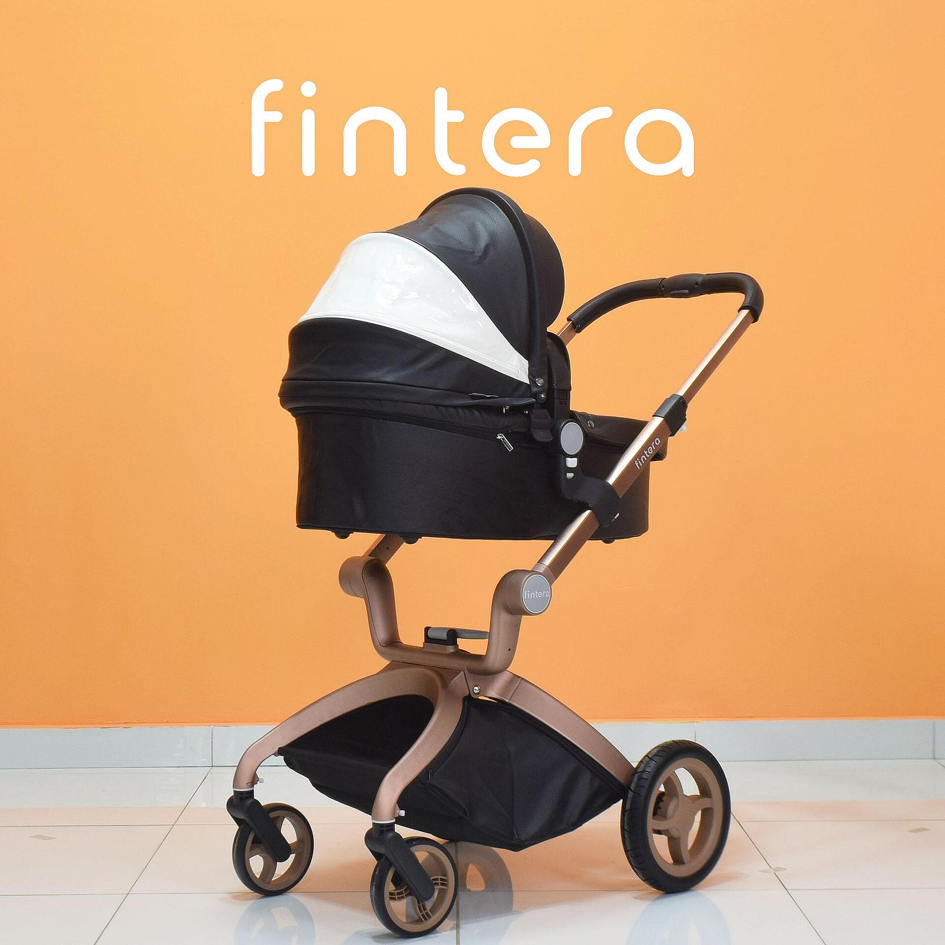Бебешка количка Fintera Deluxe, Модел 2 в 1, Еко кожа, Черен цвят + Подарък чанта, дъждобран и комарник-Copy
