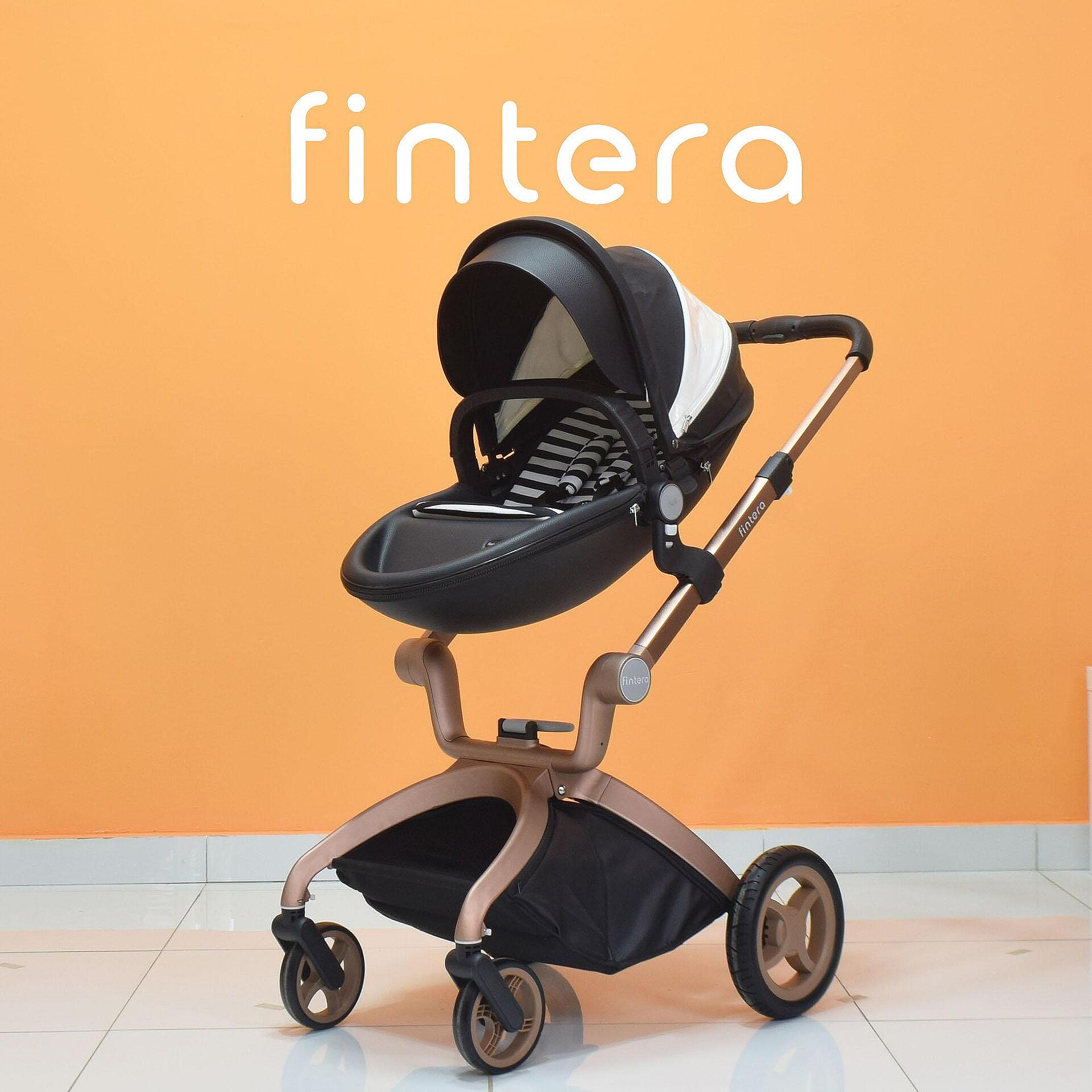 Бебешка количка Fintera Deluxe, Модел 3 в 1, Еко кожа черен цвят + Подарък чанта, дъждобран и комарник-Copy