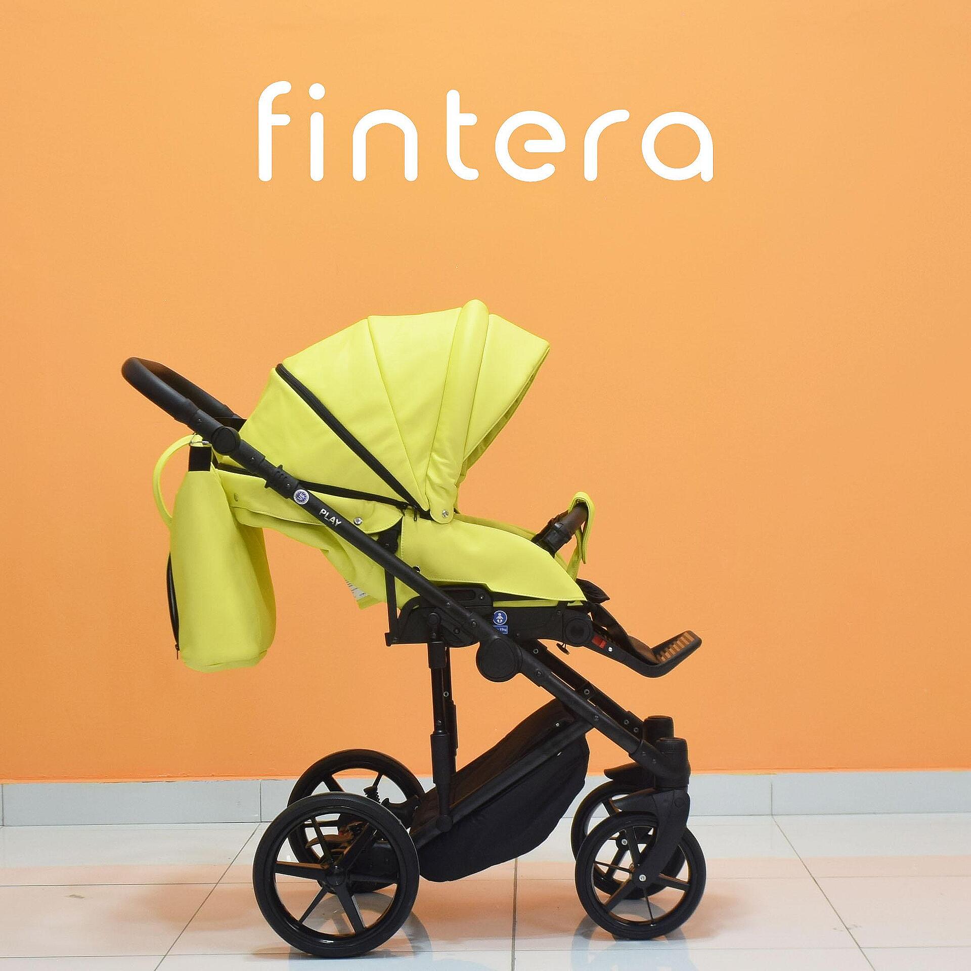Бебешка количка Fintera Play, Модел 2 в 1, Еко кожа, Цвят жълт + Чанта, Дъждобран, Комарник, Поставка за чаша