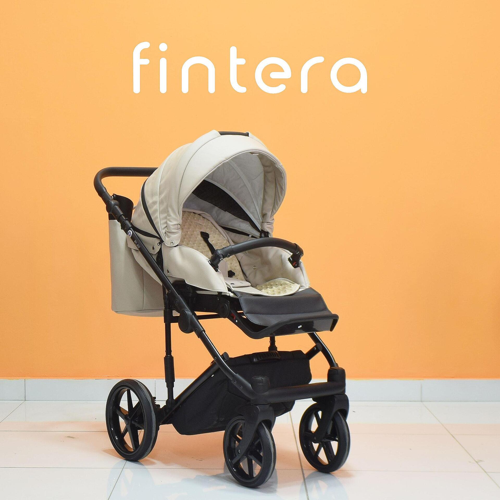 Бебешка количка Fintera Play, Модел 2 в 1, Еко кожа, Цвят бежов + Чанта, Дъждобран, Комарник, Поставка за чаша