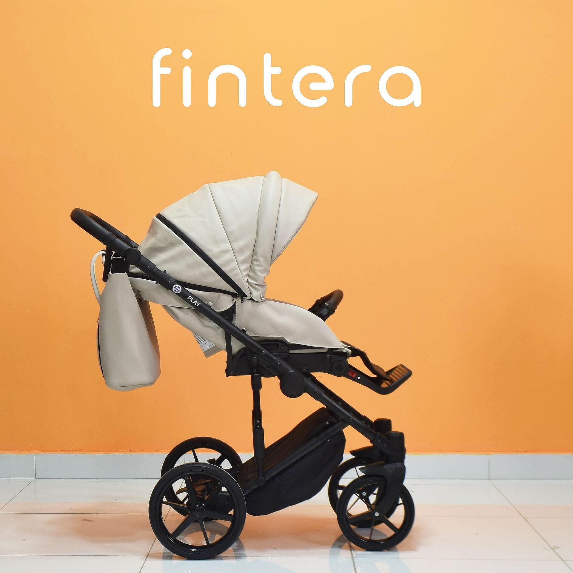 Бебешка количка Fintera Play, Модел 3 в 1, Еко кожа, Цвят бежов + Чанта, Дъждобран, Комарник, Поставка за чаша