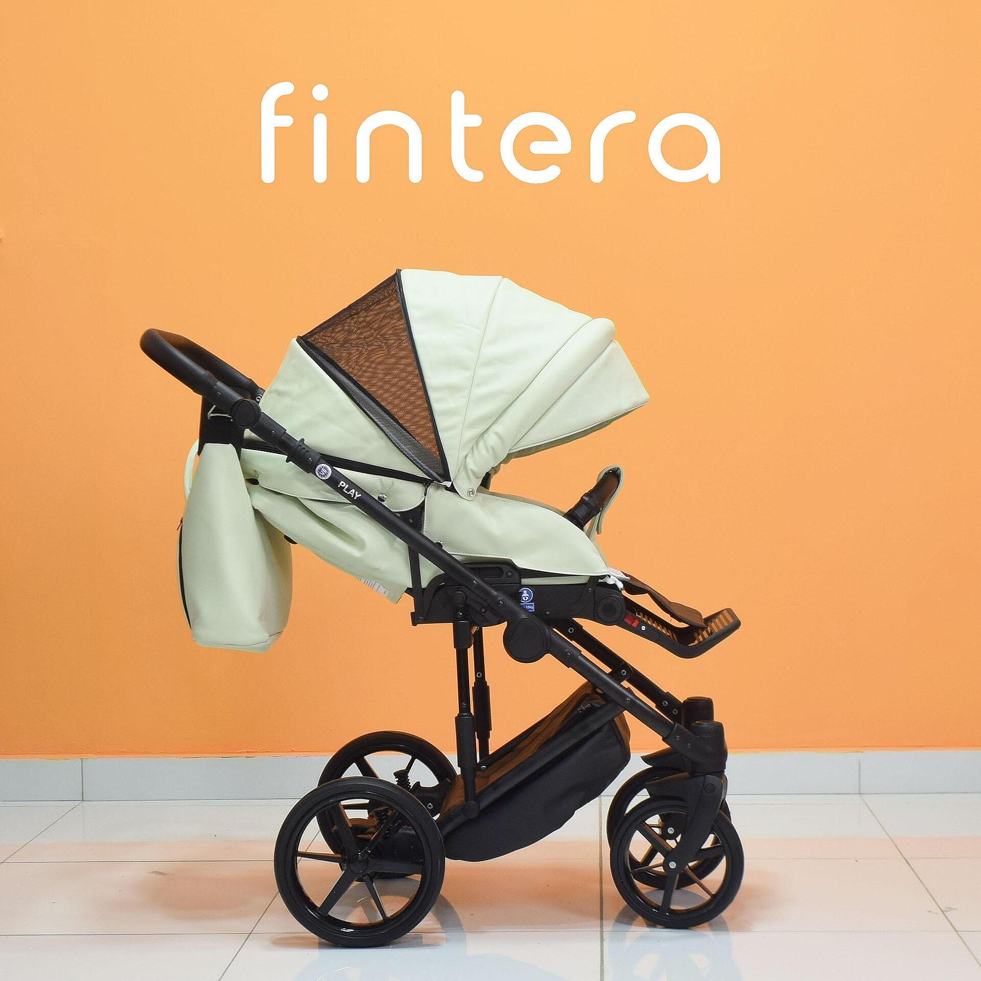 Бебешка количка Fintera Play, Модел 3 в 1, Еко кожа, Цвят зелен + Чанта, Дъждобран, Комарник, Поставка за чаша