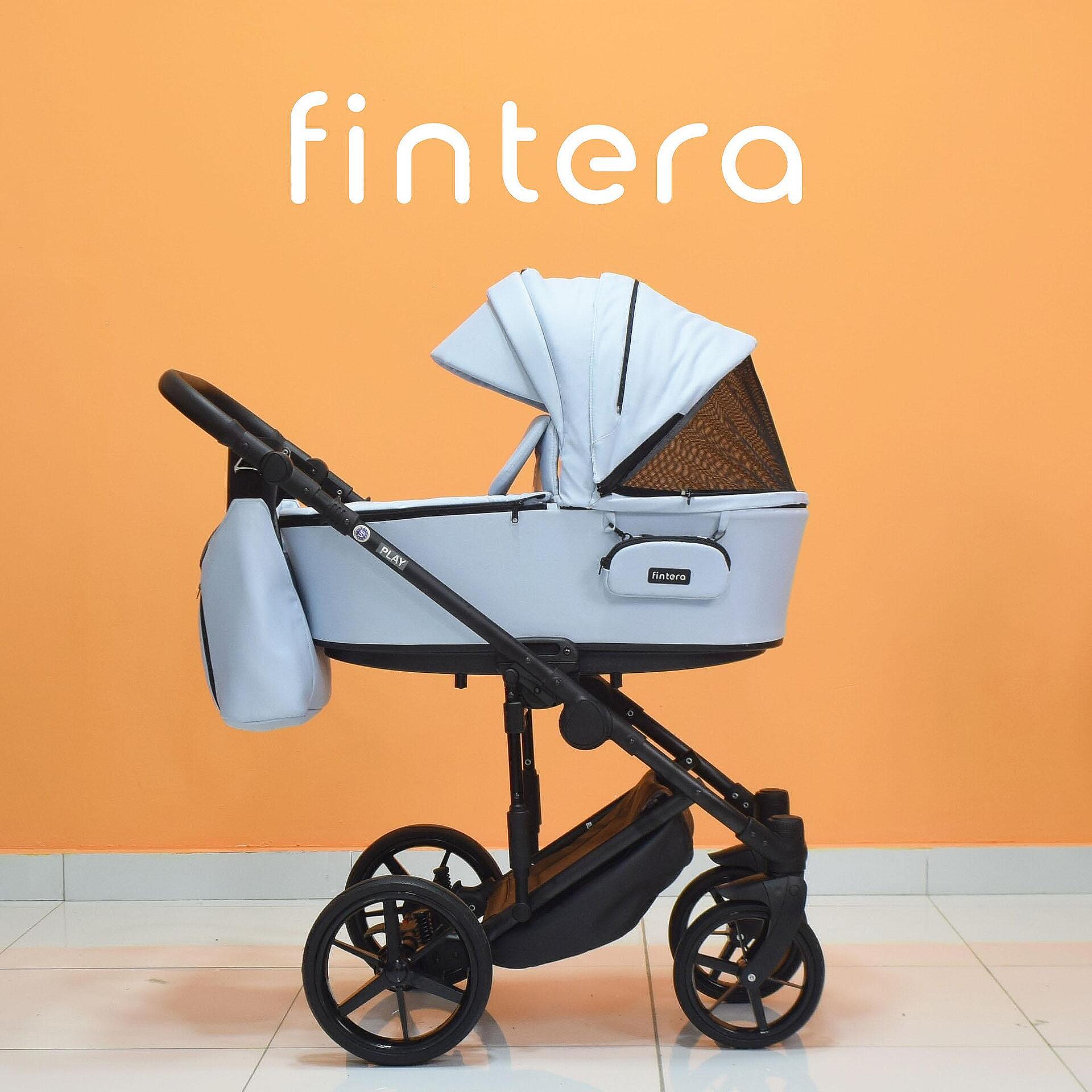 Бебешка количка Fintera Play, Модел 3 в 1, Плат, Цвят син + Чанта, Дъждобран, Комарник, Поставка за чаша