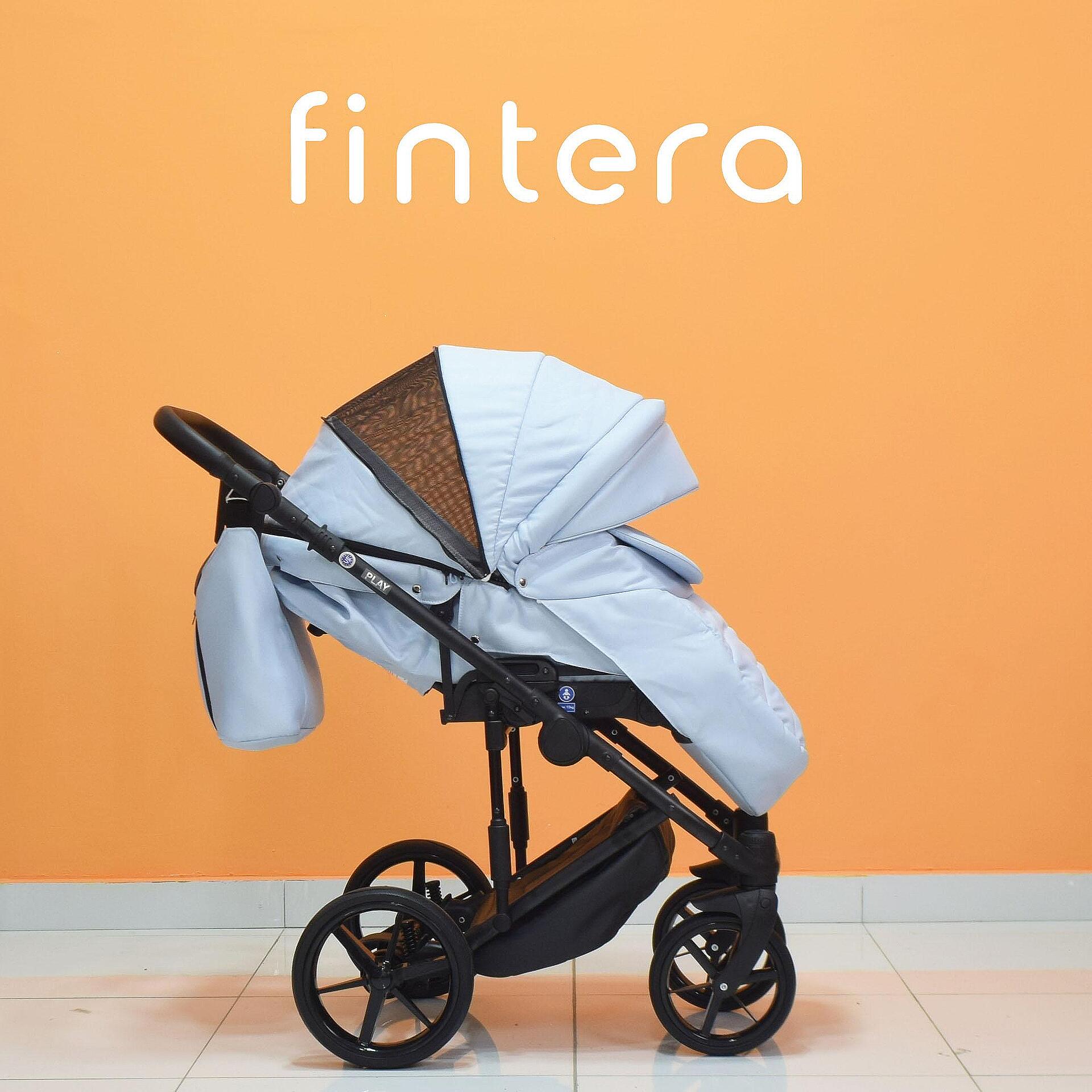 Бебешка количка Fintera Play, Модел 3 в 1, Плат, Цвят син + Чанта, Дъждобран, Комарник, Поставка за чаша