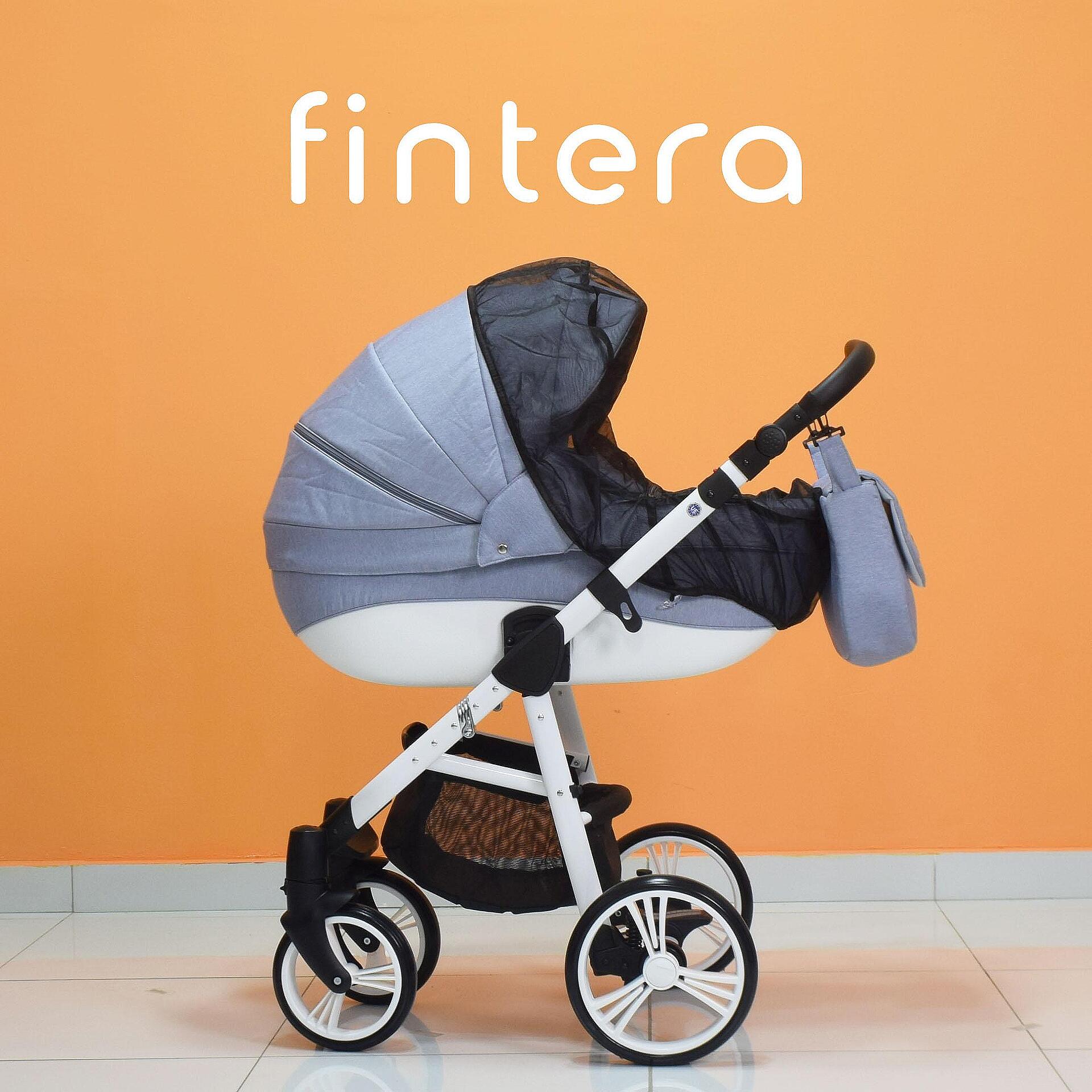 Бебешка количка Fintera Explorer, Модел 2 в 1, Плат, Син цвят + Чанта, Дъждобран, Комарник