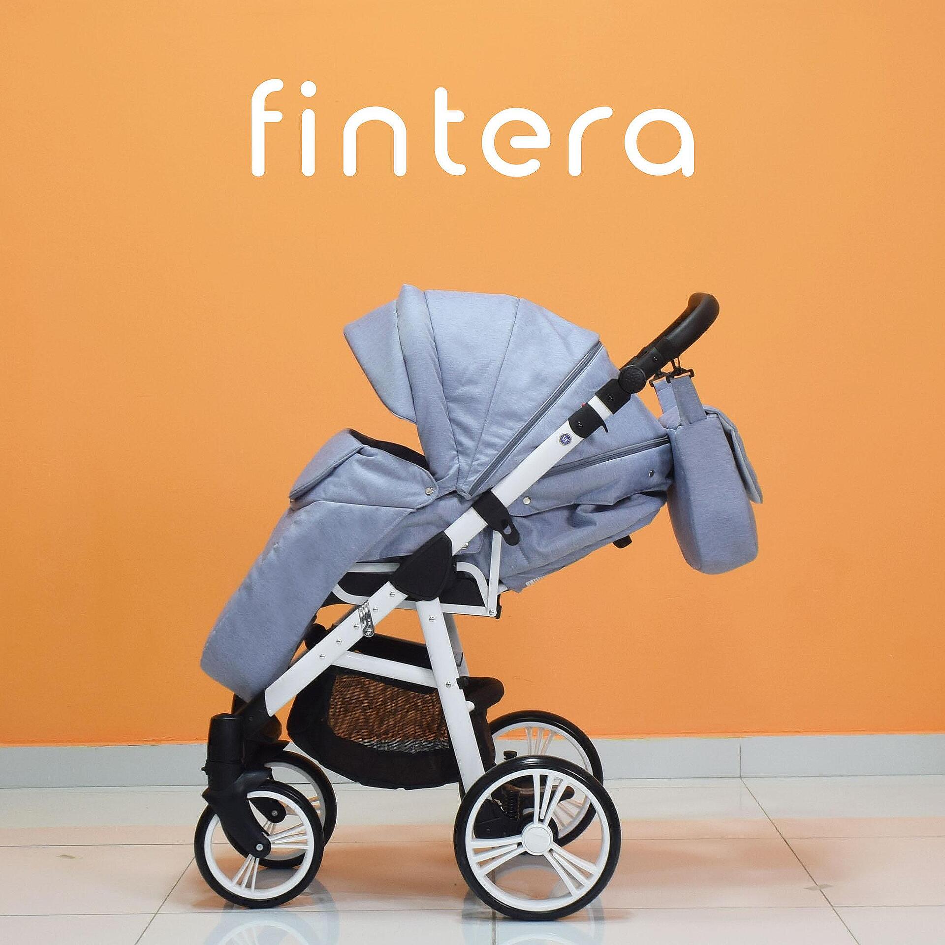 Бебешка количка Fintera Explorer, Модел 2 в 1, Плат, Син цвят + Чанта, Дъждобран, Комарник
