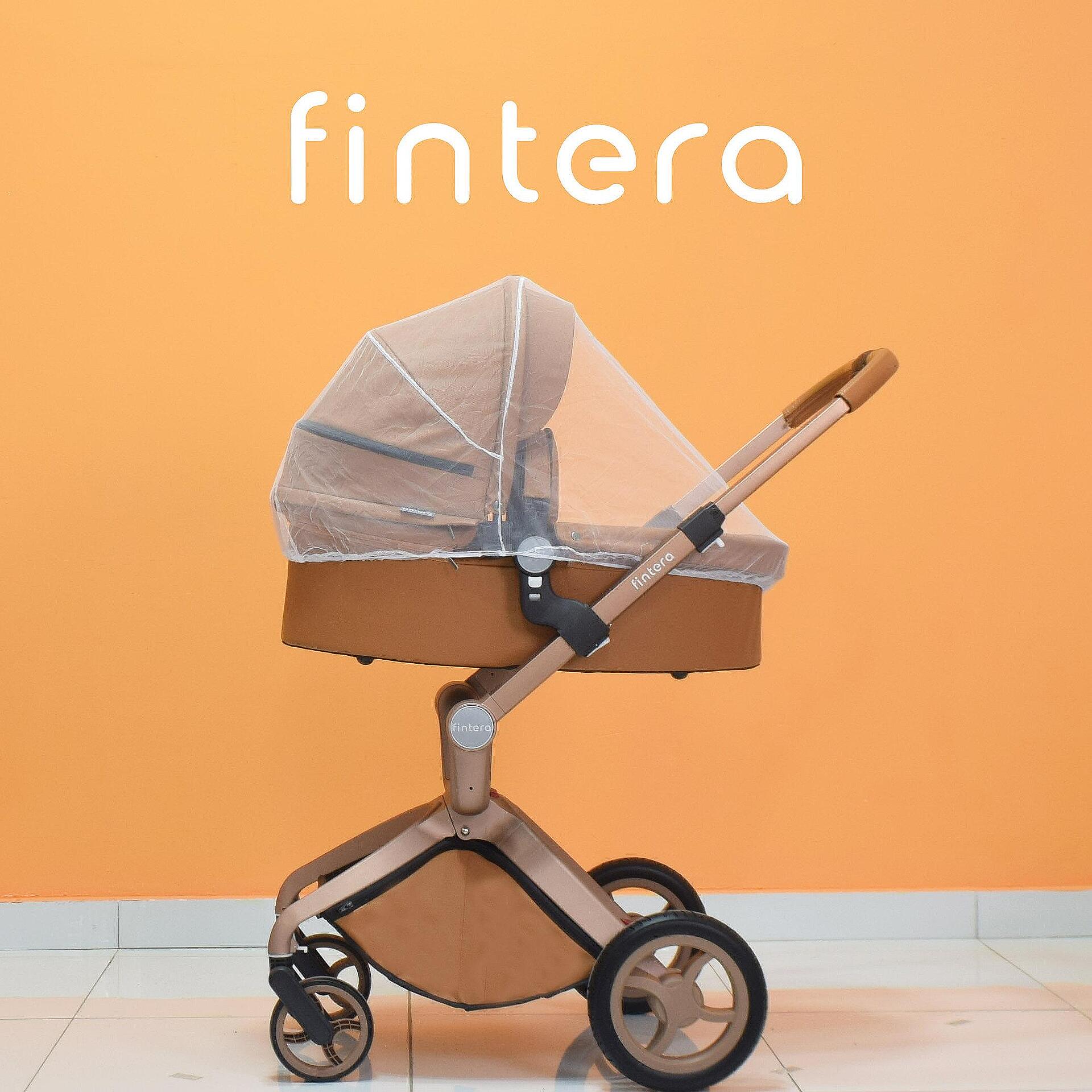 Бебешка количка Fintera Deluxe, модел 2 в 1, Еко кожа в кафяв цвят + Подарък чанта, дъждобран и комарник